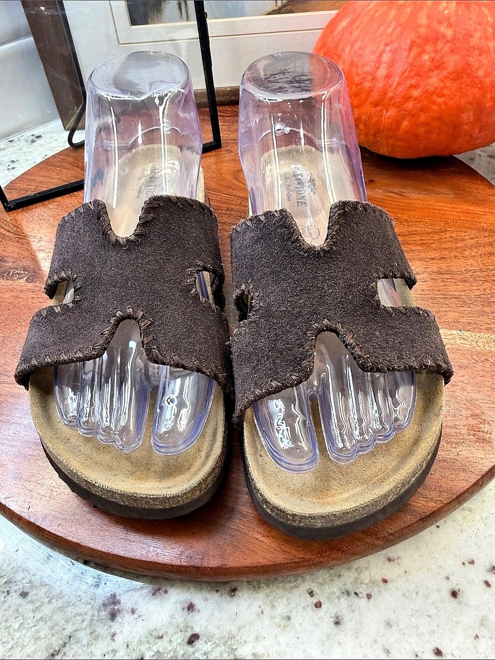 GREYSTONE Leather Collection Leather Sandals in Brown & Clear